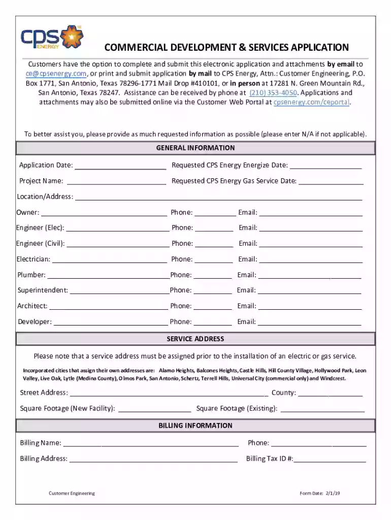 COMMERCIAL DEVELOPMENT and SERVICES APPLICATION Preview on Page 1
