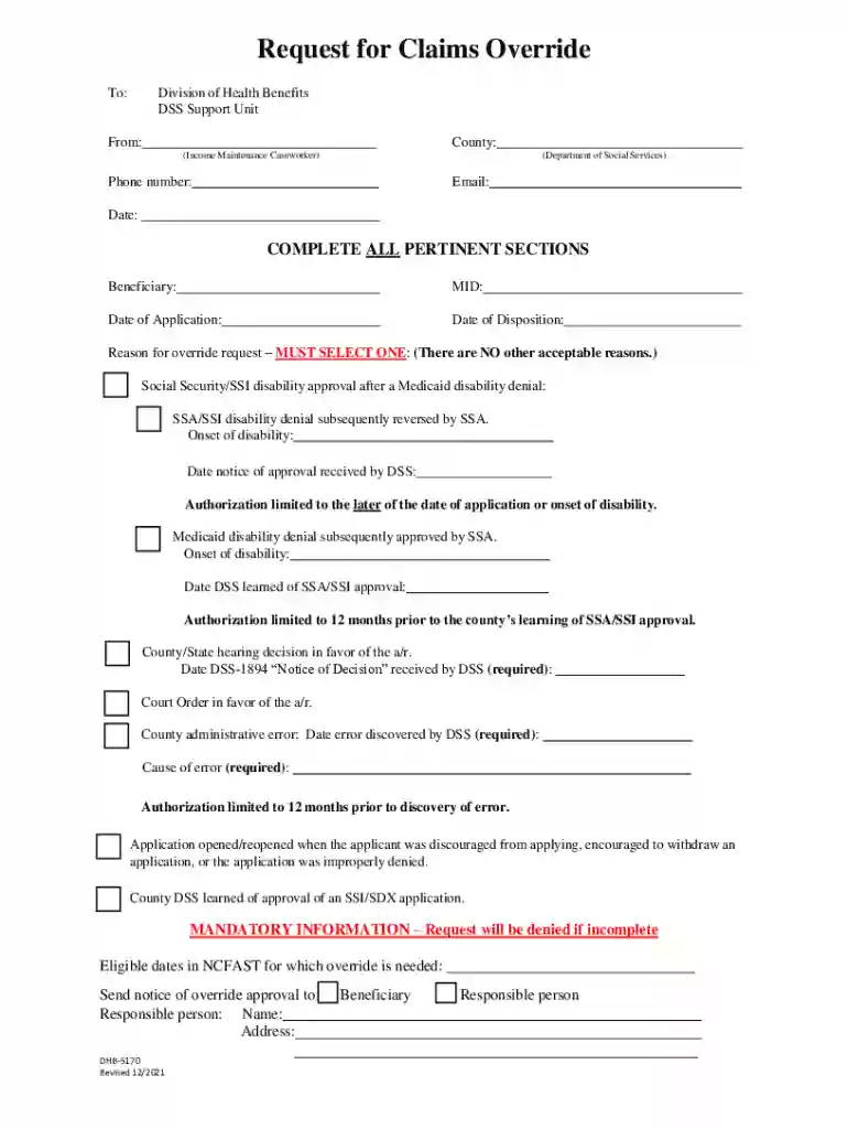 Request for Claims Override Preview on Page 1