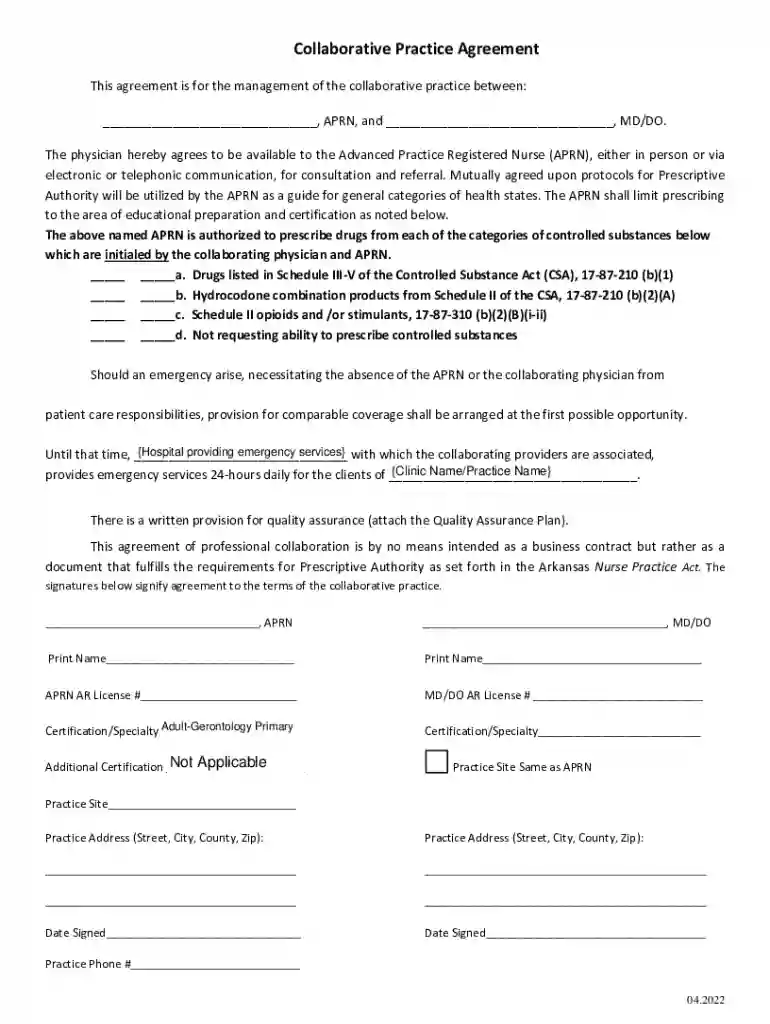 healthy arkansas imagesuploadsCollaborative Practice Agreement - Arkansas Preview on Page 1