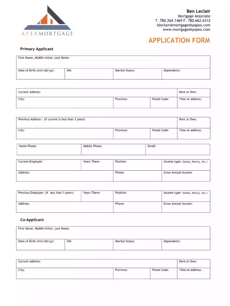 mortgage application form Preview on Page 1