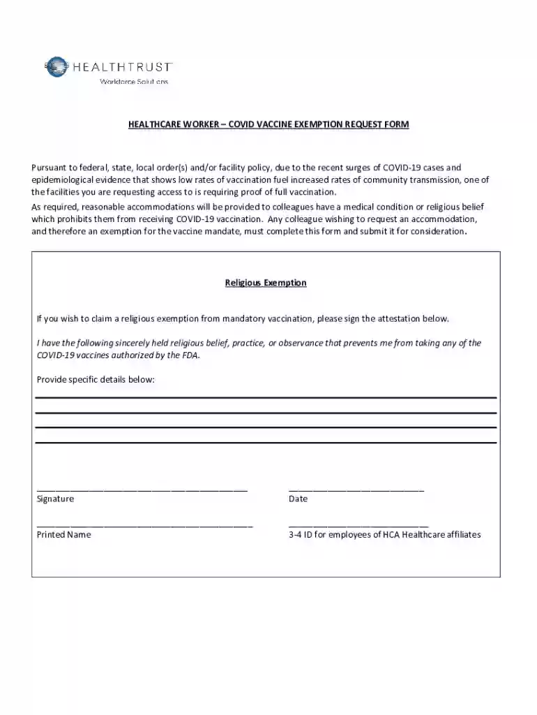 COVID Vaccination Declination Form Preview on Page 1