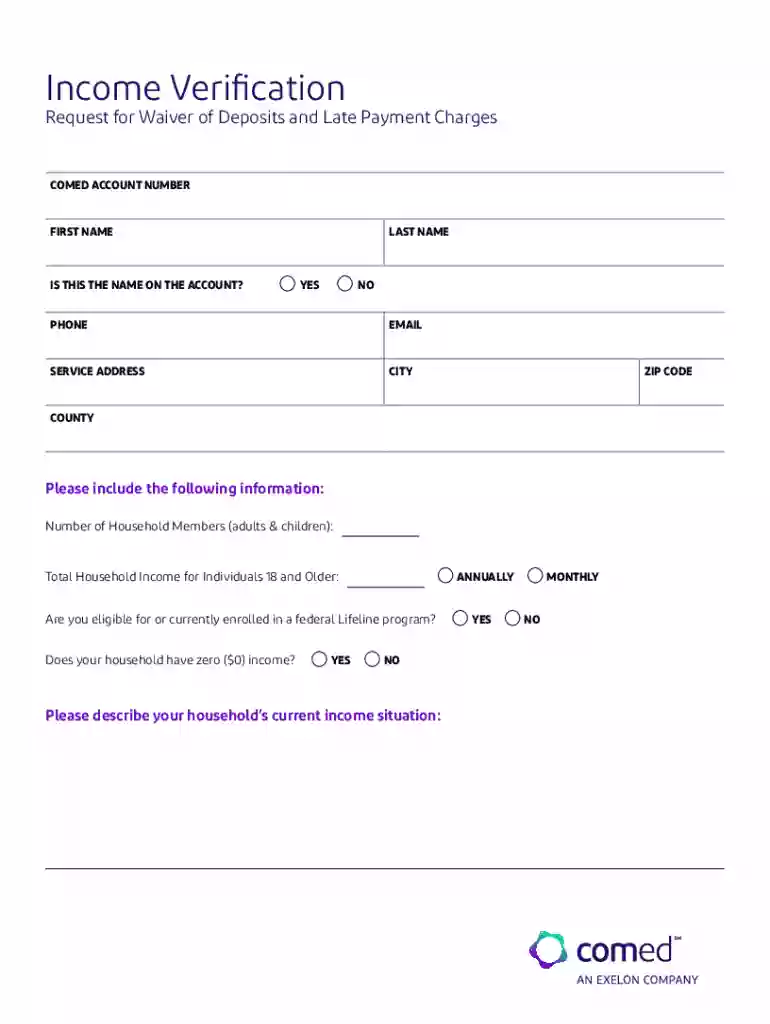 ComEd Application for Waiver of Deposits and Late Payment Charges Preview on Page 1