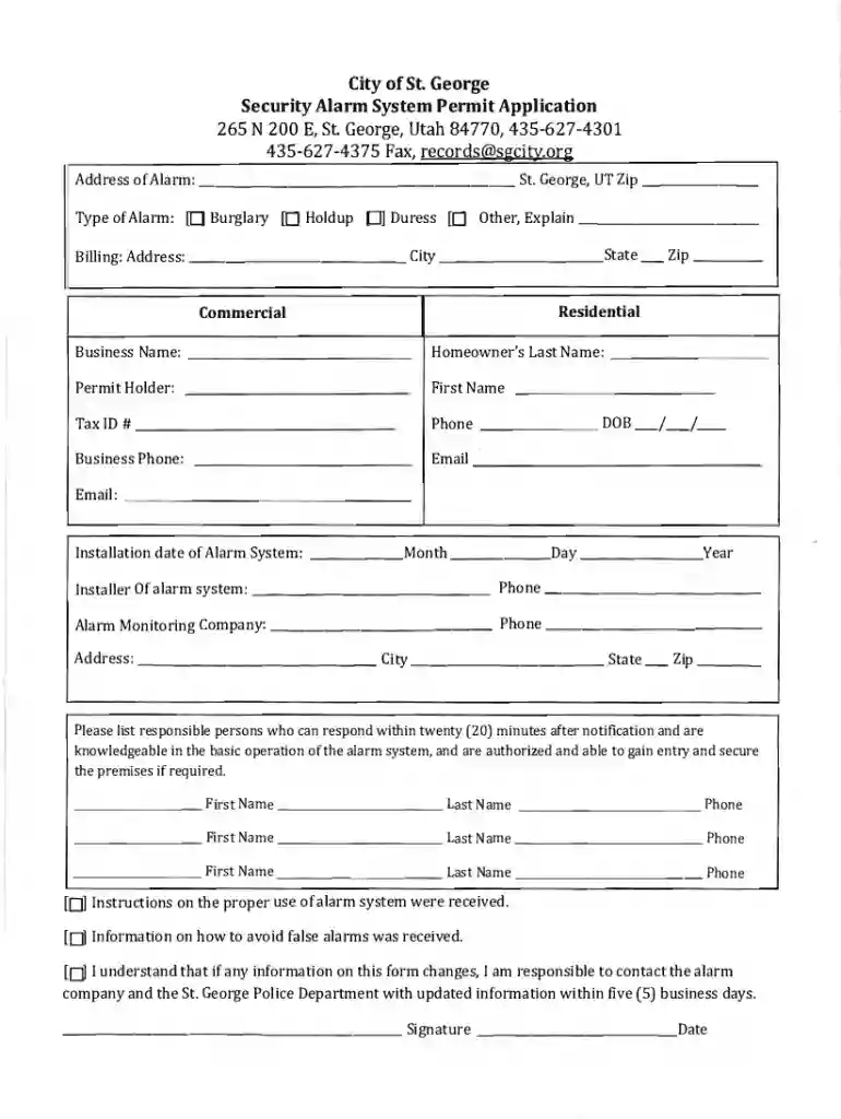 businesslicenses LicensesUTSt George, UT Alarm Permit Application - businesslicenses Preview on Page 1