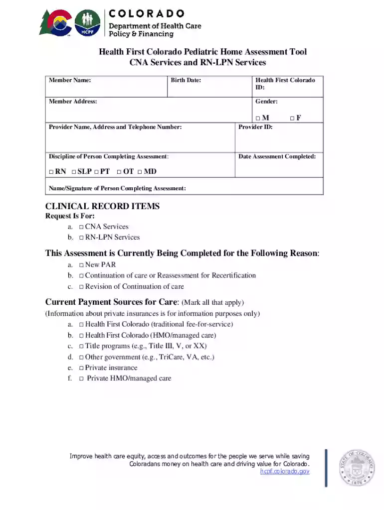 Pediatric Home Assessment Tool Preview on Page 1