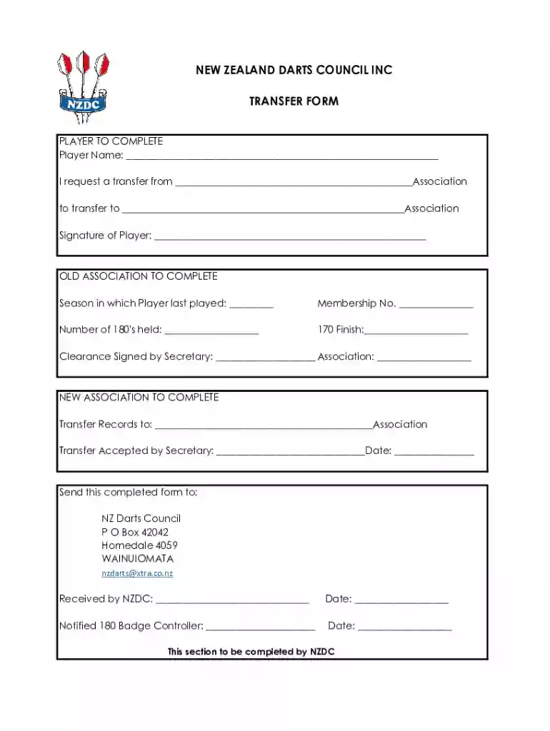 DocHub form-library464507-newNEW ZEALAND DARTS COUNCIL TRANSFER FORM - Fill and Sign Preview on Page 1