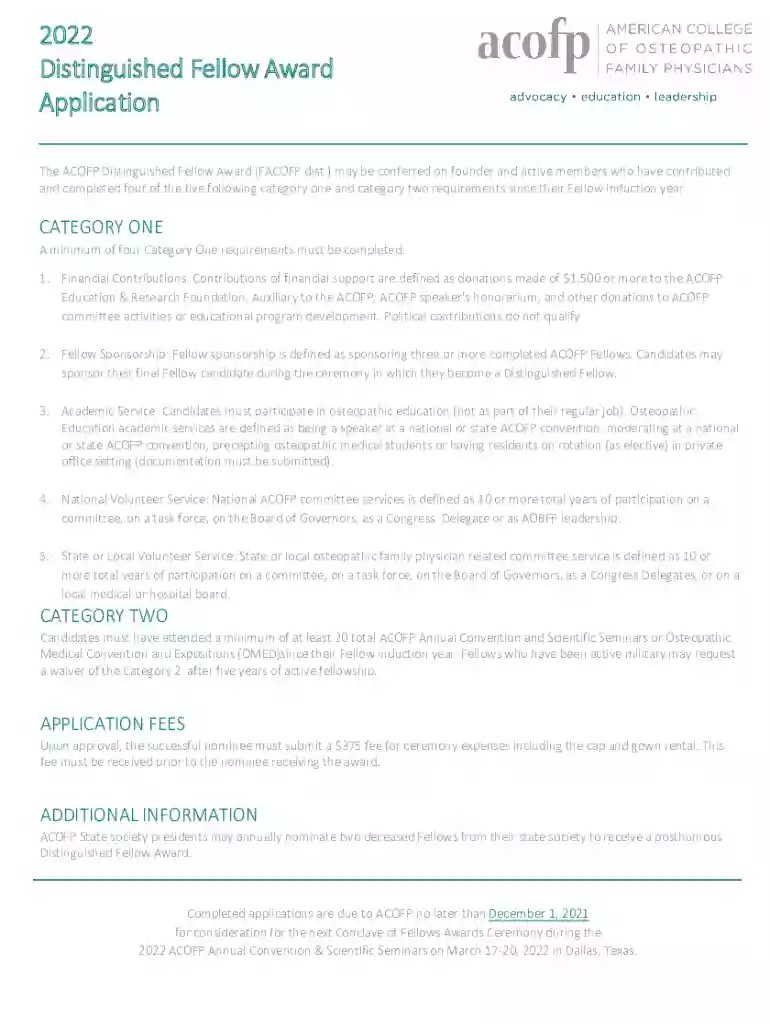 2022 ACOFP Distinguished Fellow Award Preview on Page 1