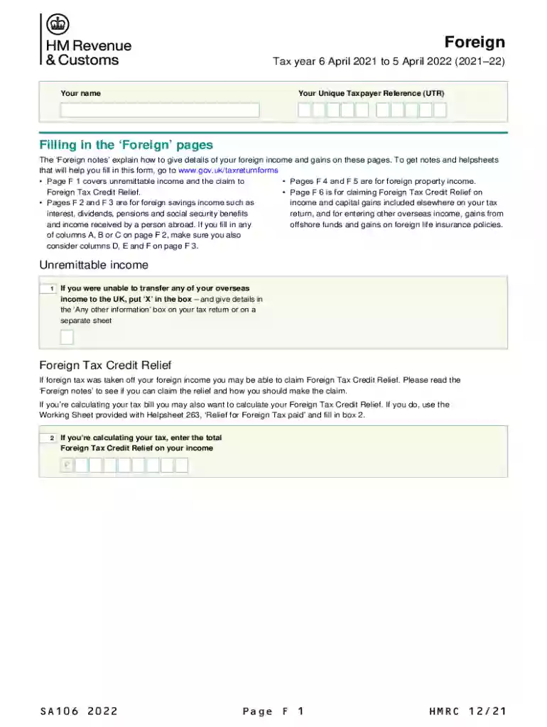hmrc sa106 form Preview on Page 1