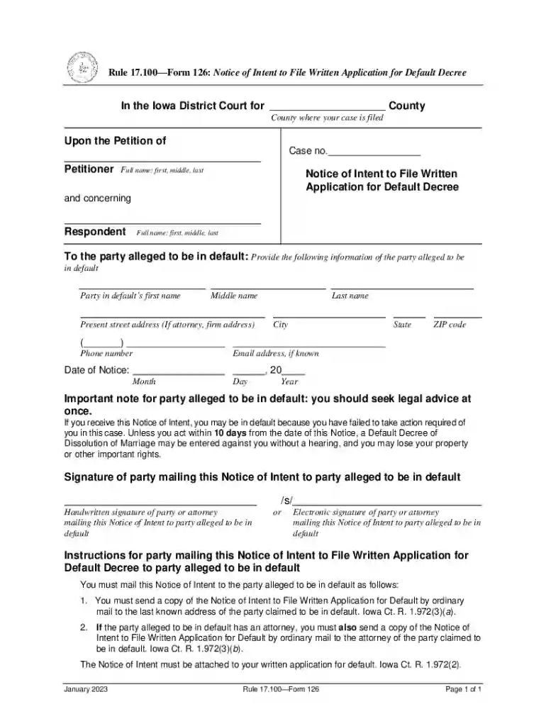 Rule 17 100Form 126: Notice of Intent to File Written Application Preview on Page 1