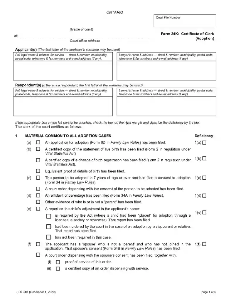(Name of court) at Form 34K: Certificate of Clerk (Adoption) Preview on Page 1