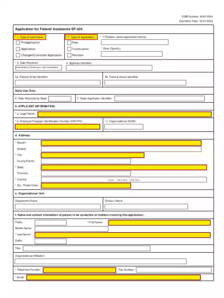 sf 424 form download Preview on Page 1
