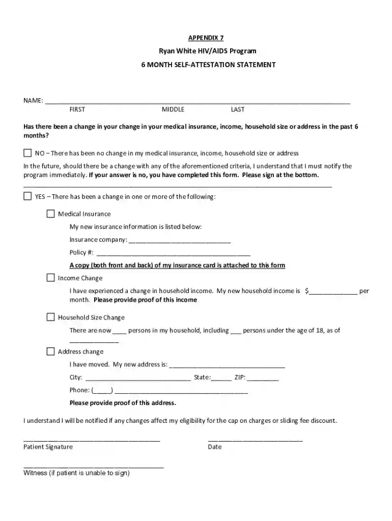 Ryan White HIV AIDS Program 6 MONTH SELF-ATTESTATION STATEMENT Preview on Page 1