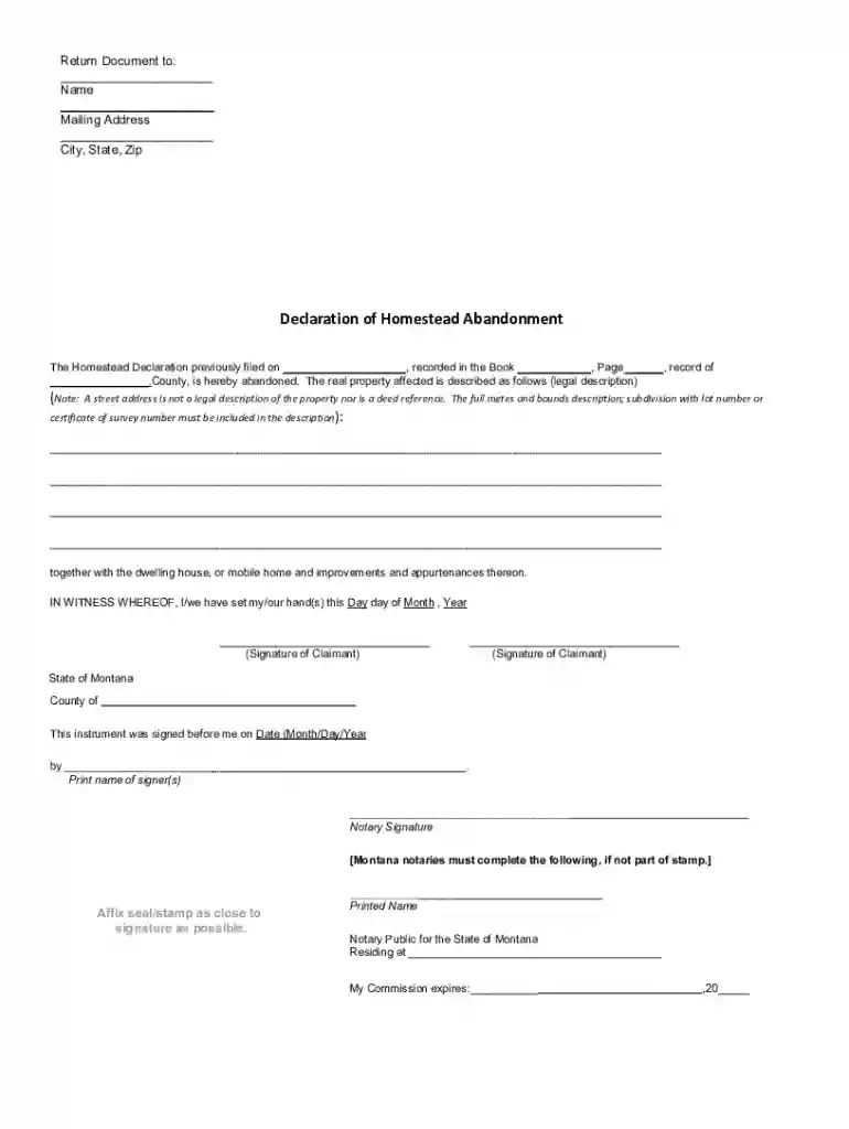 Declaration of Homestead Abandonment - montana Preview on Page 1