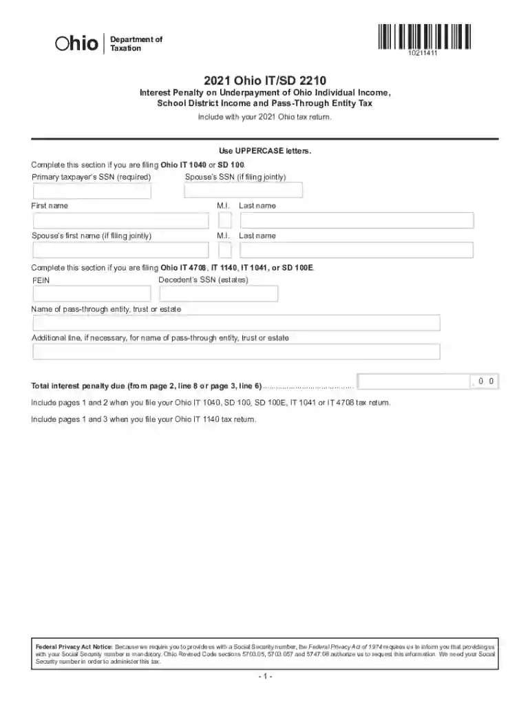 Ohio IT SD 2210 Form Preview on Page 1