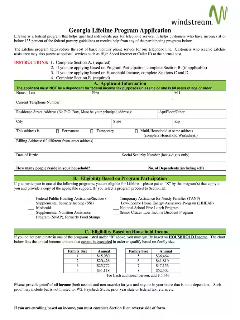 lifeline application form online Preview on Page 1