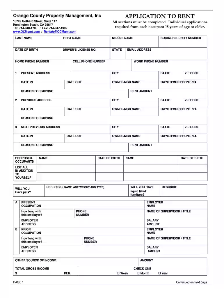 rental application california Preview on Page 1