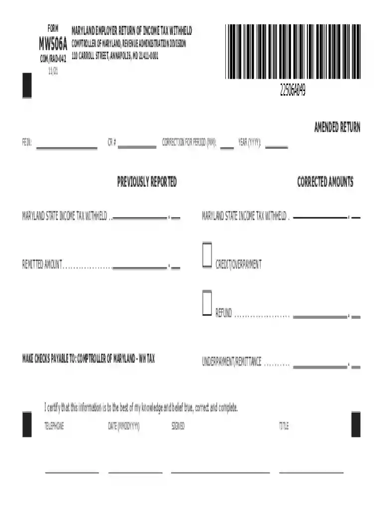 FORM MARYLAND EMPLOYER RETURN OF INCOME TAX WITHHELD MW506A ... Preview on Page 1