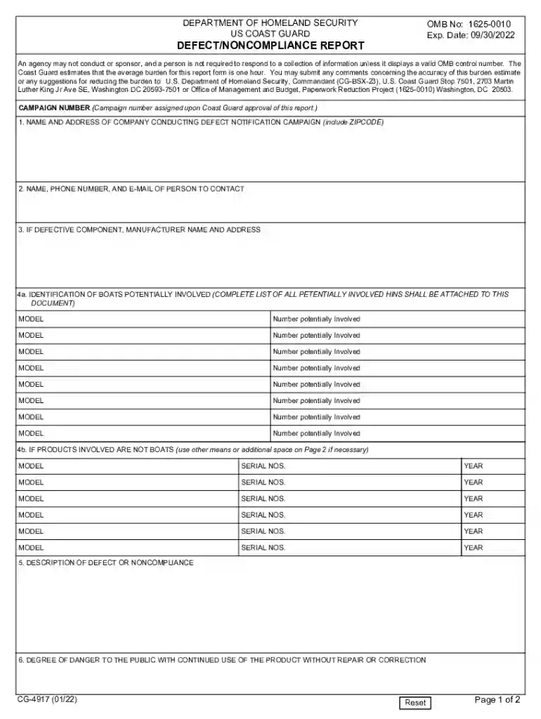 DEPARTMENT OF HOMELAND SECURITY OMB No: 1625-0010 US COAST Preview on Page 1