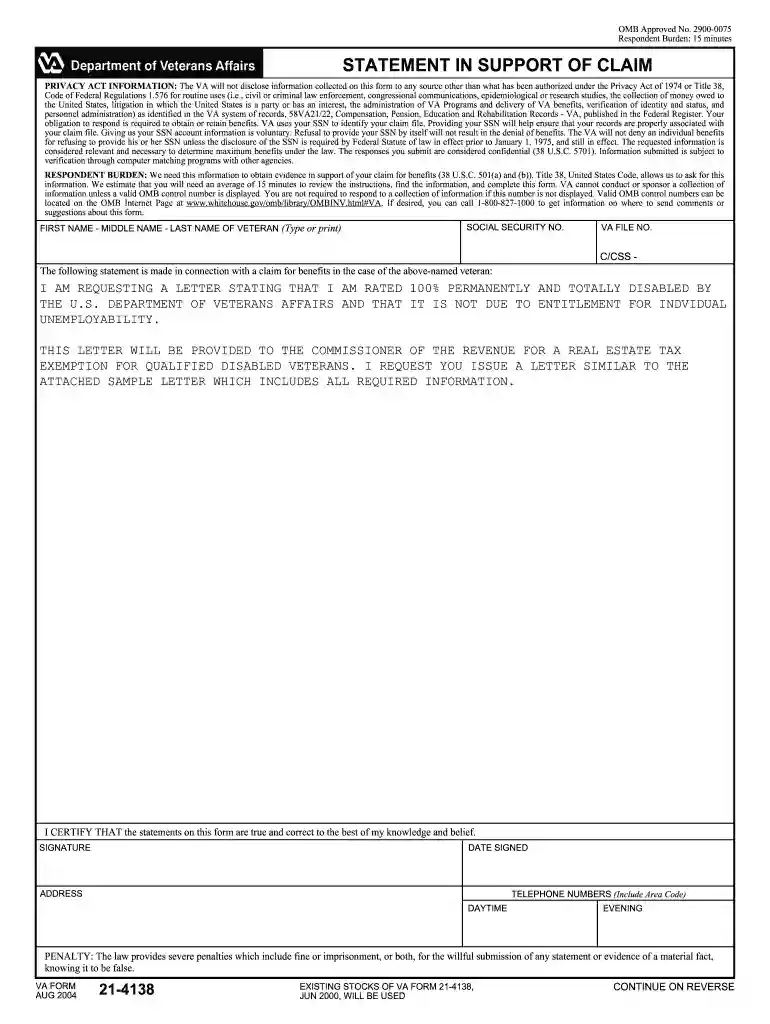 va buddy statement form Preview on Page 1