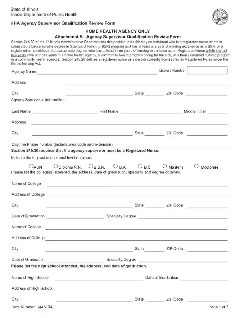 HHA Supervising Nurse Qualification Review Form HOME HEALTH AGENCY ONLY Preview on Page 1