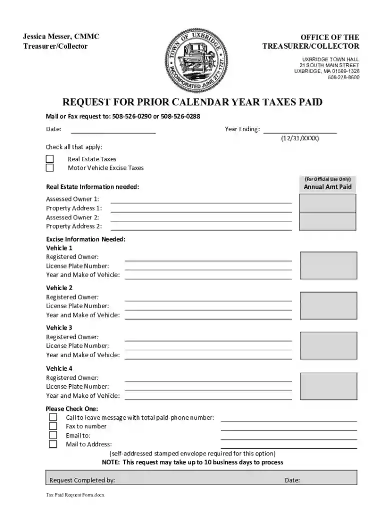 Tax Paid Request Form Preview on Page 1