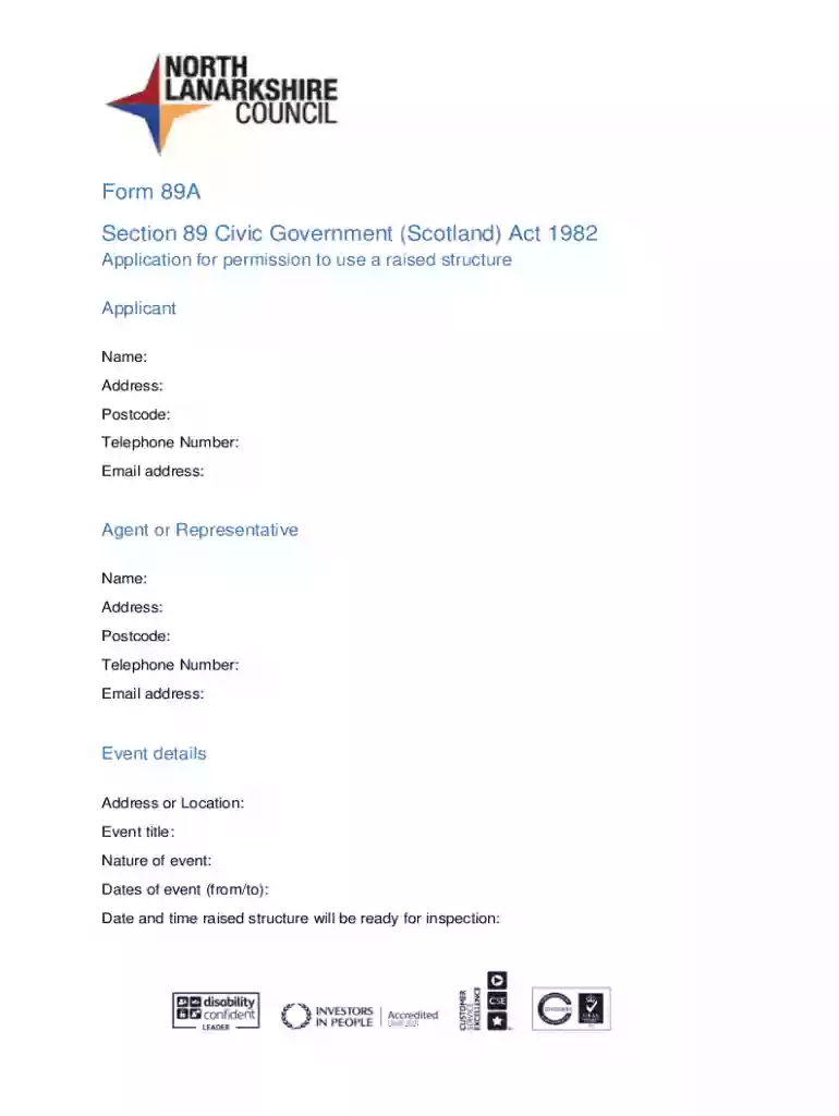 Form 89A Application for Permission to Use a Raised Structure Preview on Page 1