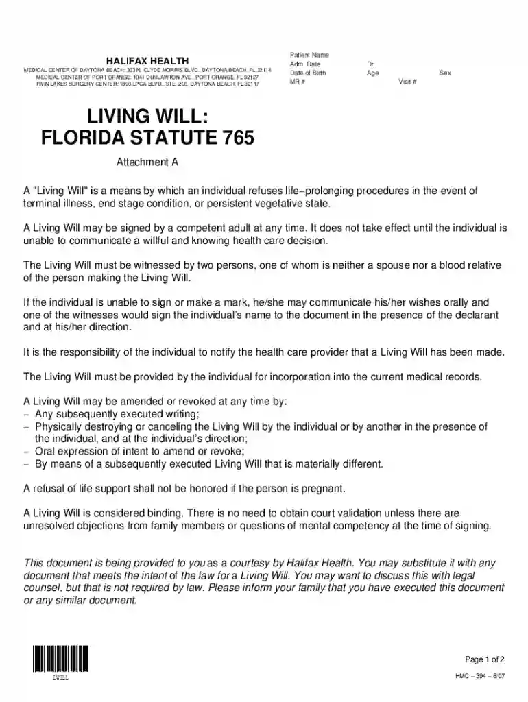 florida health living will Preview on Page 1