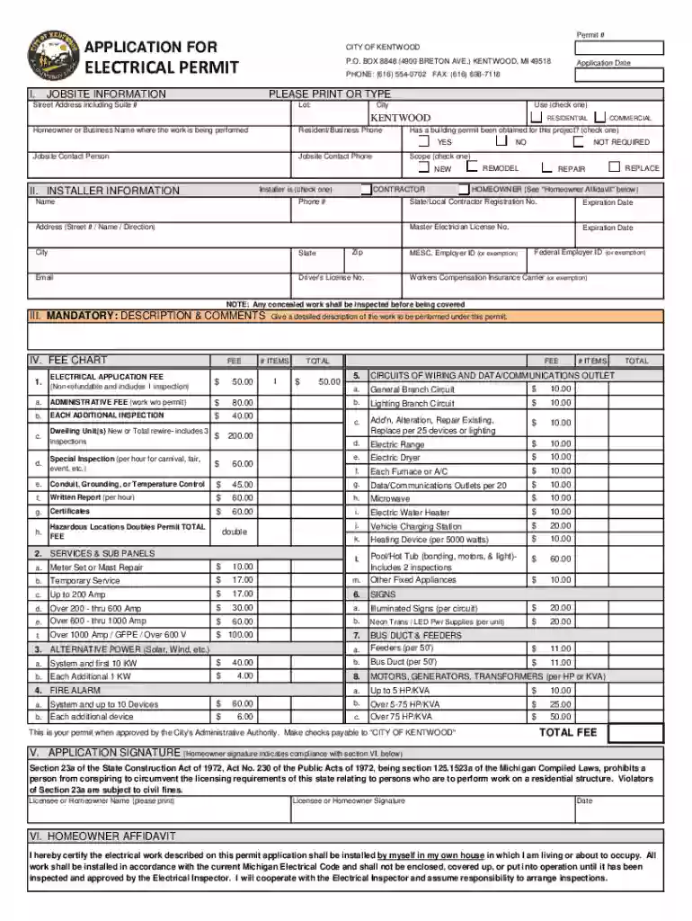 Electrical Permit Form Final 2019 xlsx Preview on Page 1