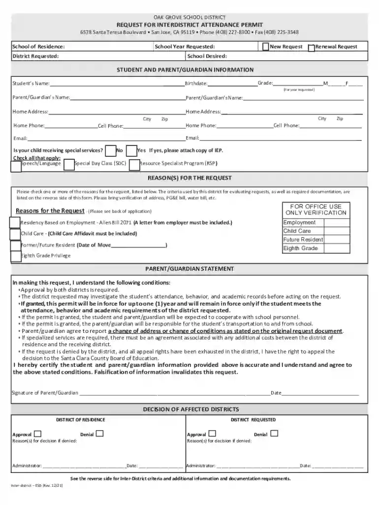 ca interdistrict attendance permit request Preview on Page 1