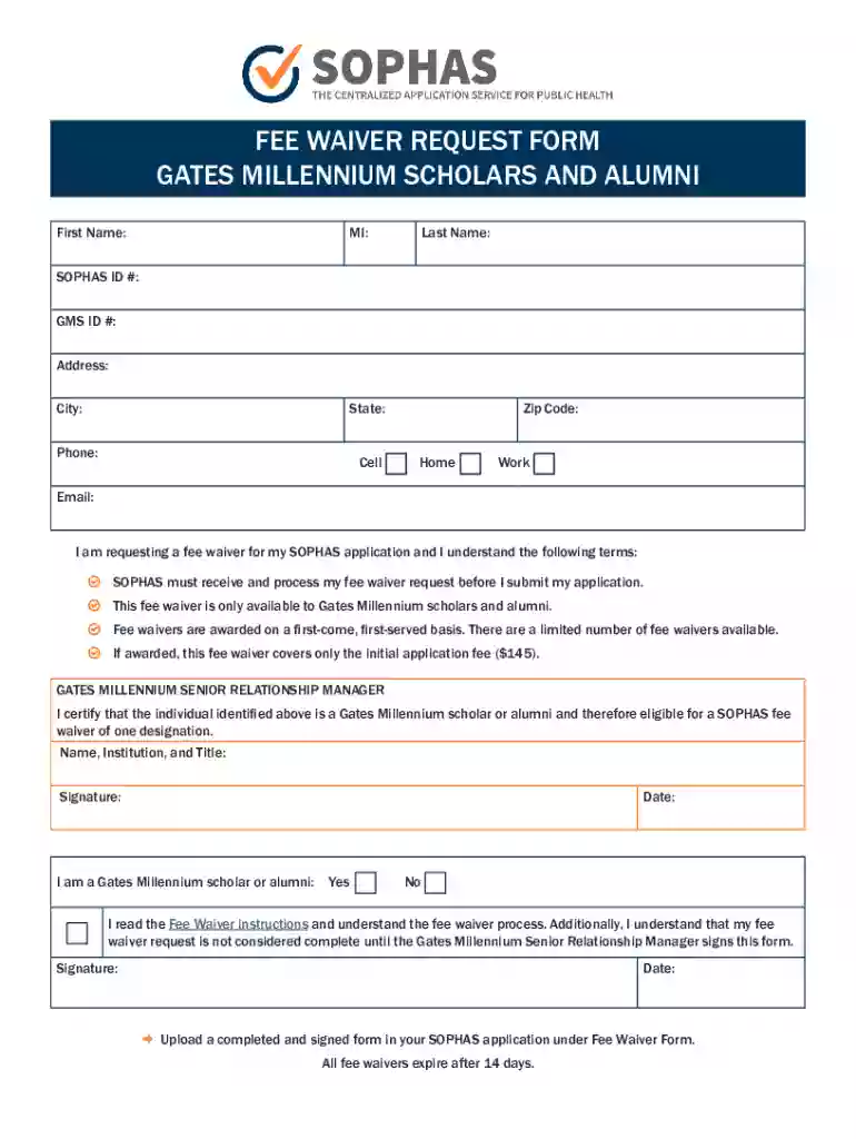 Gates Millennium Fee Waiver Request Form Preview on Page 1