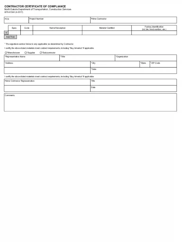 Contractor Certificate of Compliance Preview on Page 1