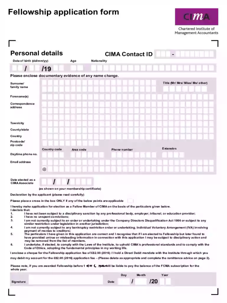 cima fellowship application form Preview on Page 1
