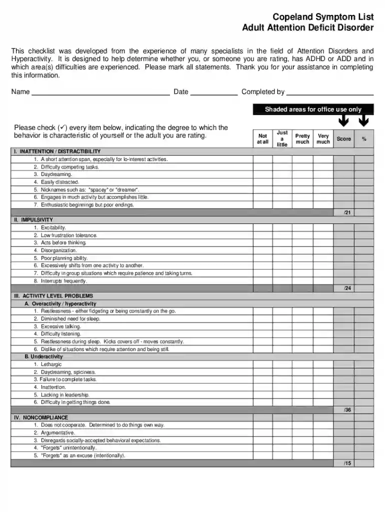 Copeland symptom list adult attention deficit disorder Preview on Page 1