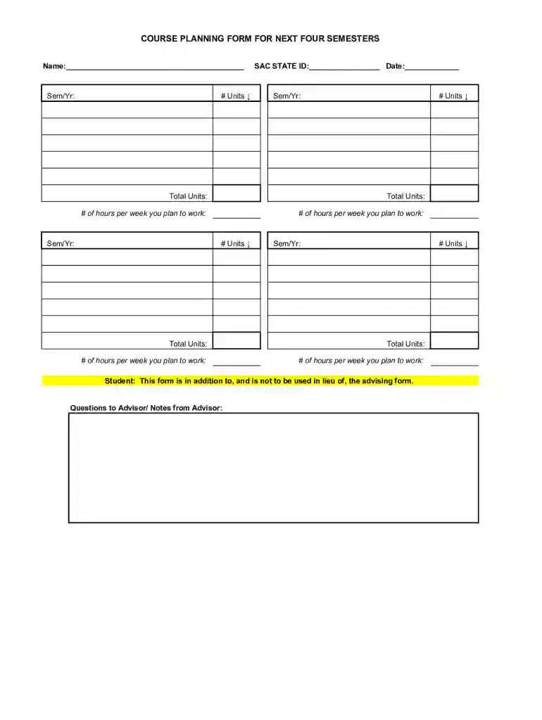 Course Planning Form Preview on Page 1