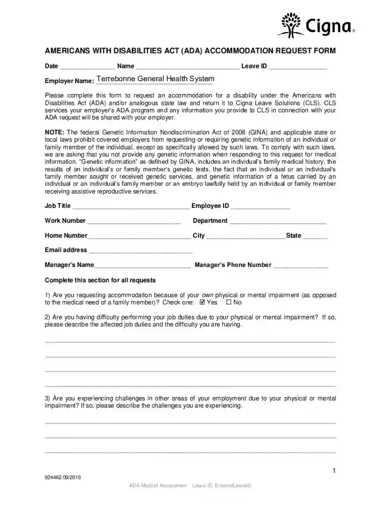 AMERICANS WITH DISABILITIES ACT (ADA) ACCOMMODATION REQUEST FORM Preview on Page 1