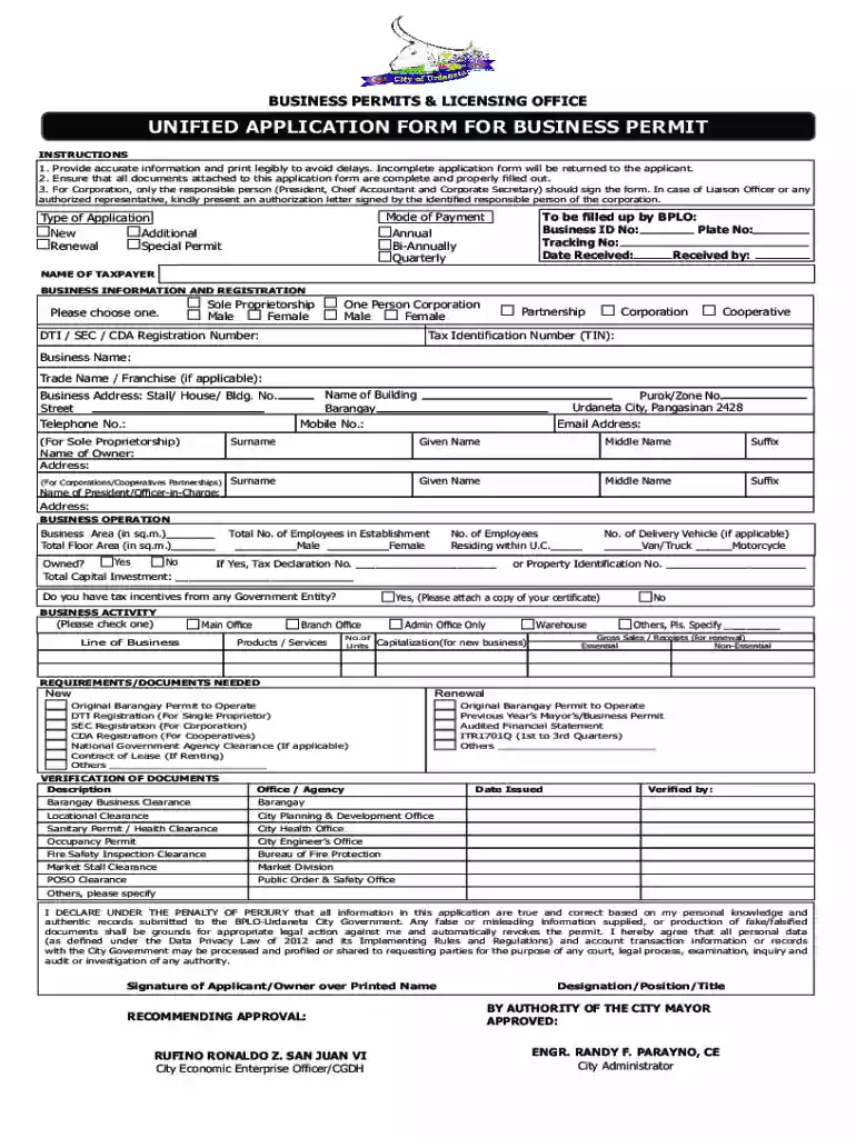 application for business cdr Preview on Page 1