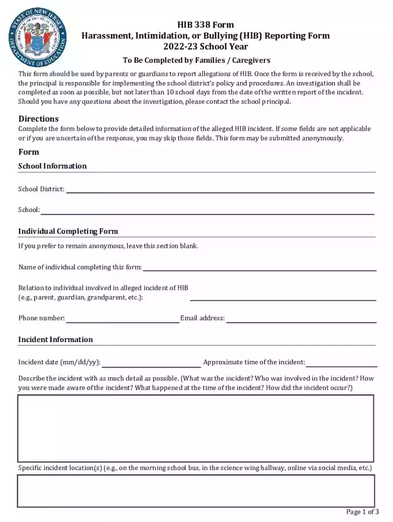 hib 338 form Preview on Page 1