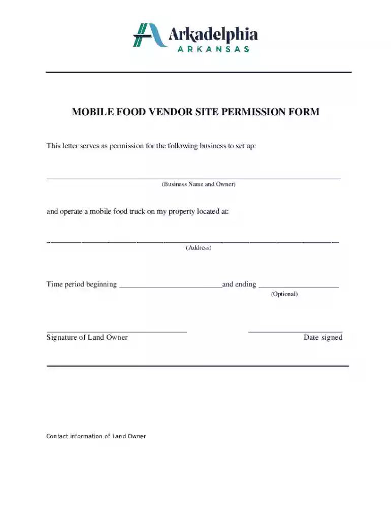 MOBILE FOOD VENDOR SITE PERMISSION FORM Preview on Page 1