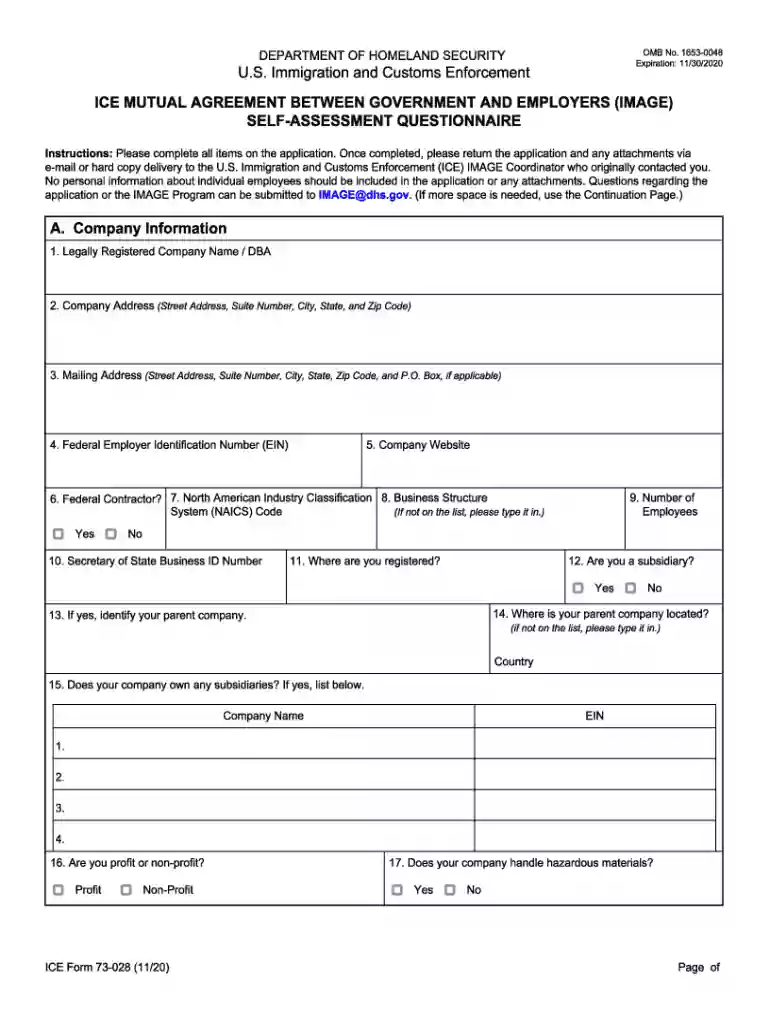 ICE Form 73-028 - image73-028 Preview on Page 1