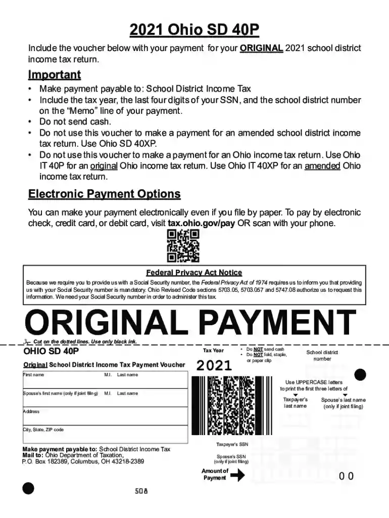 taxformfinder indexohioOhio Form SD 40P (School District Income Tax Payment Voucher Preview on Page 1