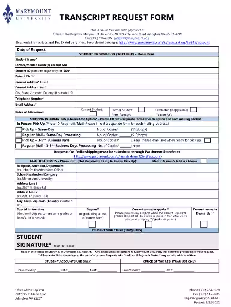 marymount transcript request Preview on Page 1