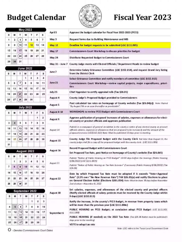 FY23 BUDGET CALENDAR pub - Guadalupe County Preview on Page 1