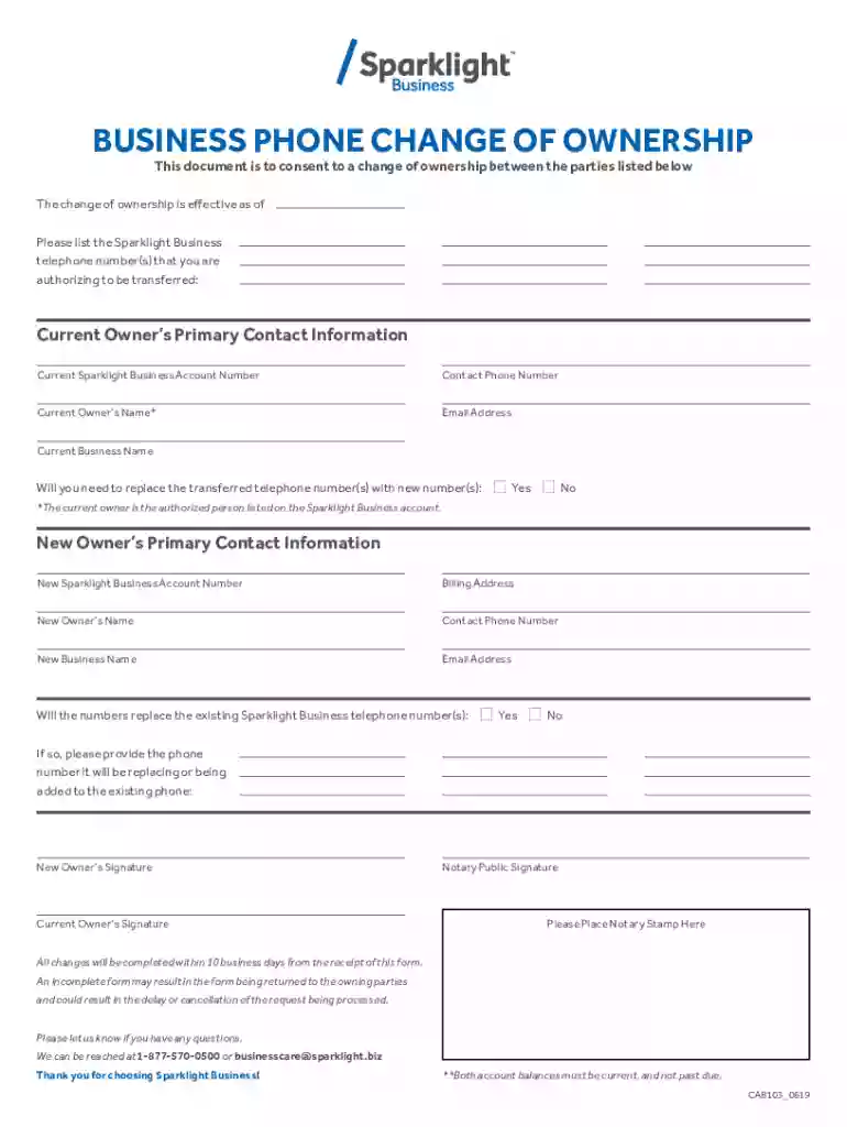 Spark Business Phone Change of Ownership Spark Business Phone Change of Ownership Preview on Page 1