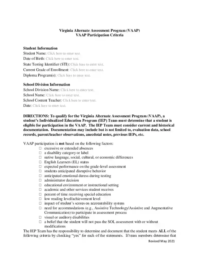 vaap participation criteria: Fill out & sign onlineDocHub Preview on Page 1