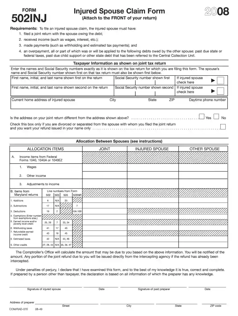 502inj 2008 form Preview on Page 1