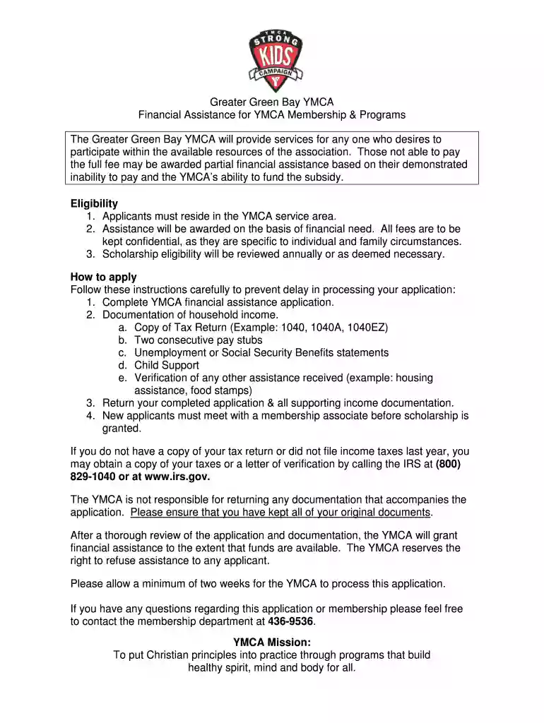 ymca financial assistance Preview on Page 1