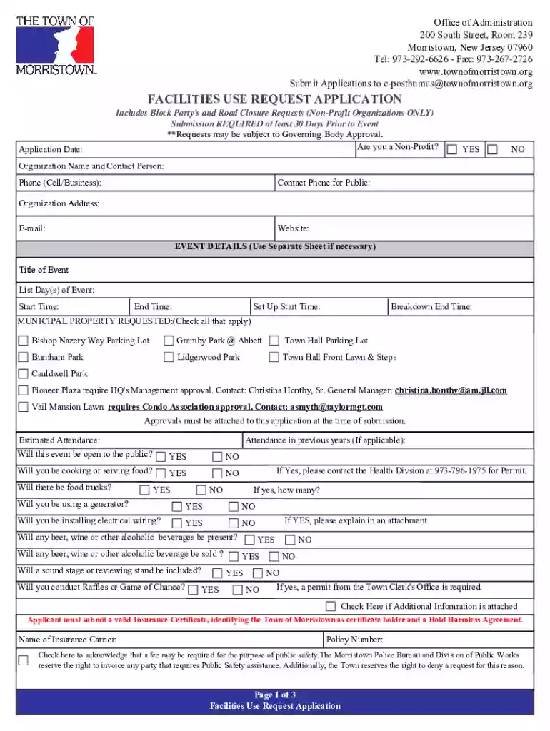 Facility Use Request Form Updated July 2022 Fillable Preview on Page 1