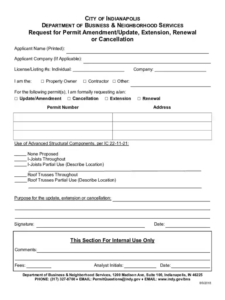 Request for Permit Amendment Update, Extension, Renewal Preview on Page 1