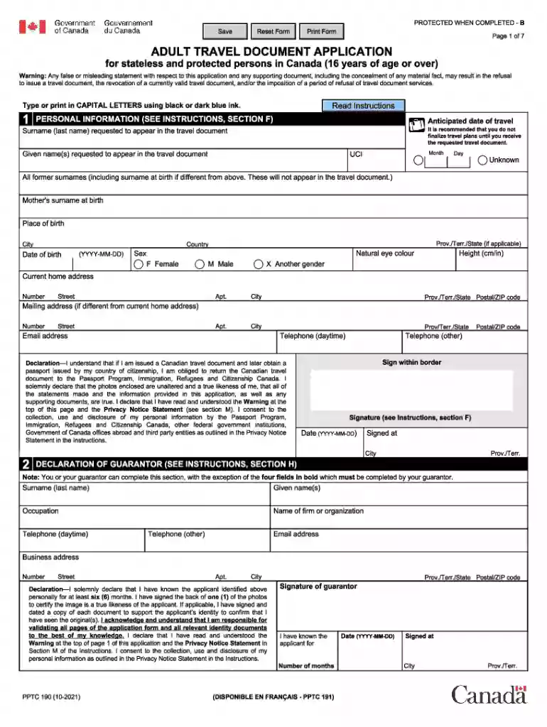 adult travel document application Preview on Page 1