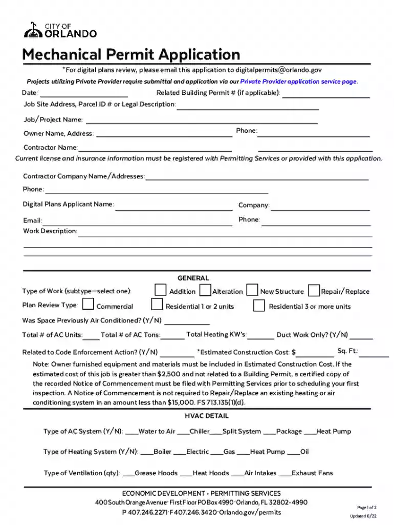 mechanical permit application form Preview on Page 1