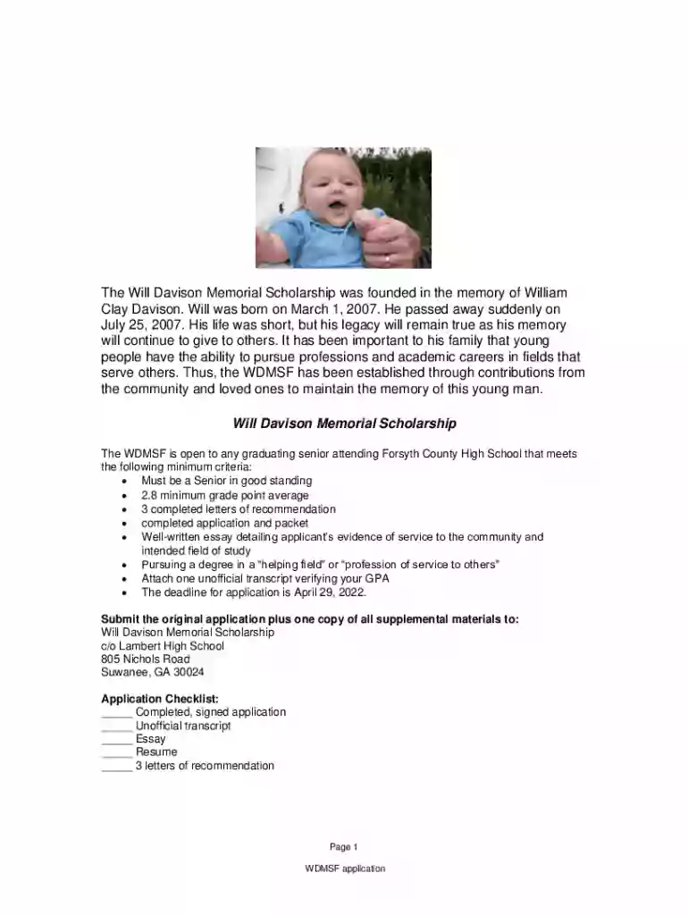will davison memorial scholarship Preview on Page 1
